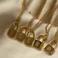 Custom Gold Jewelry 18k Gold Plated Padlock Necklace A-Z Letter Print Charms For Jewelry Making